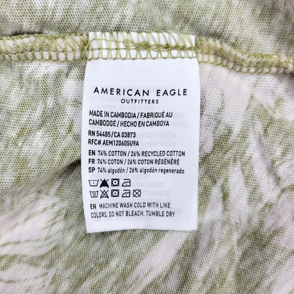 American Eagle Womens Large Floral T-Shirt Green White Hawaiian Tropical Top Tee - Picture 8 of 9